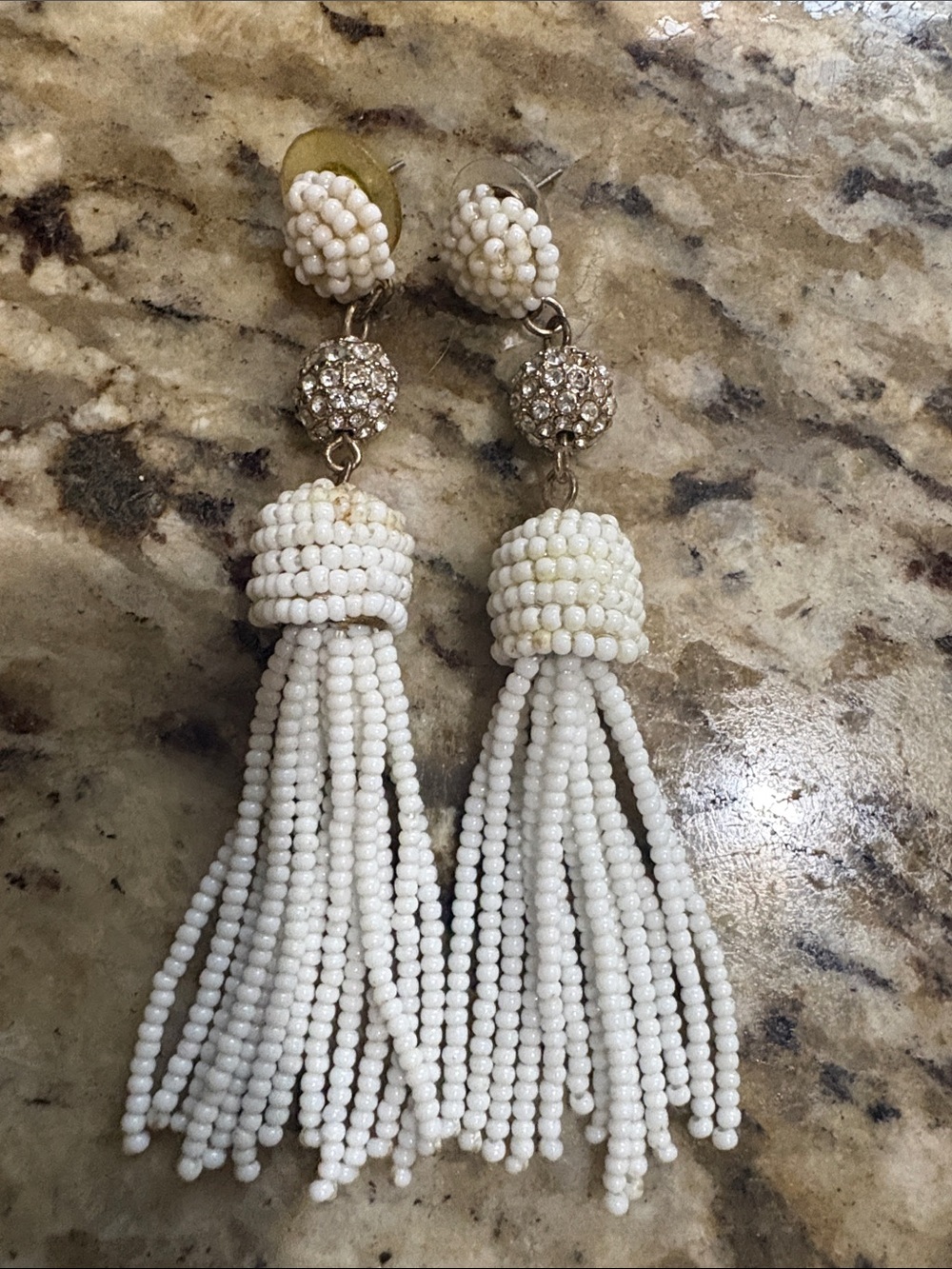 White Beaded Tassel Drop Earrings - Unbranded